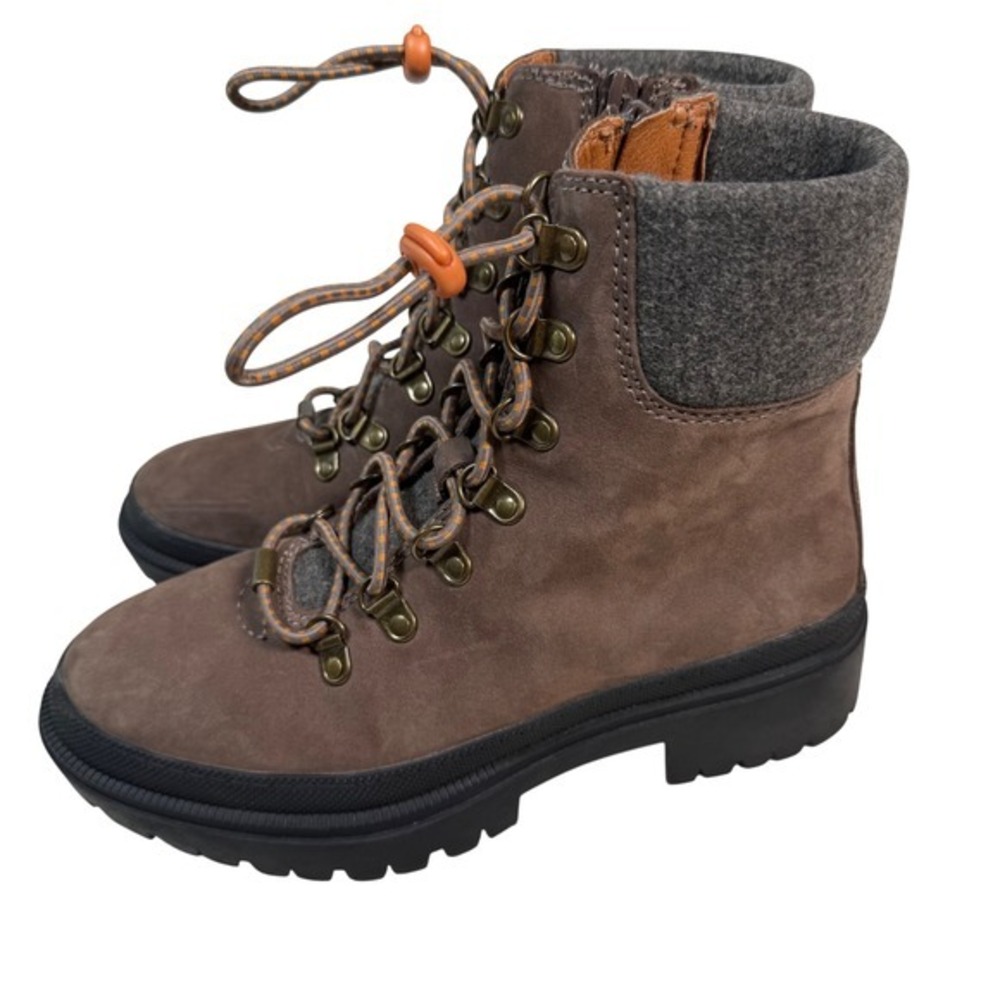 Lucky Brand Eavan Brown Leather Hiking Boots Side Zip Lug Sole Women's Size 7 - Picture 3 of 10